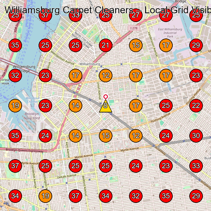 Williamsburg Carpet Cleaners GeoGrid visibility map for Carpet Cleaning Service in Brooklyn